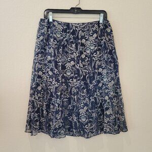 Pendleton Navy Print Silk Skirt, Size 8.